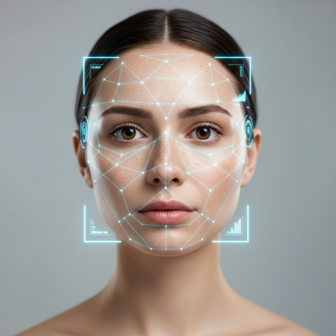 Woman using selfie scan